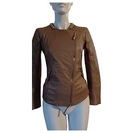 Veste en cuir Pinko Marron Marron