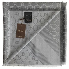 Gucci-gucci xale gg novo com etiqueta lenço sciarpa escharpe-Cinza