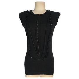 Canotta Lanvin nera con ricamo jet e spalline Nero