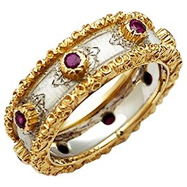 Buccellati Bandeau-Ring,"Fusi", zwei golds, Rubin. Andere