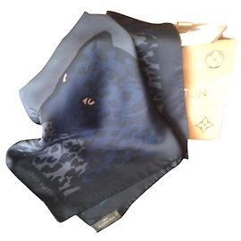 Louis Vuitton Silk Scarf Blue Panther Pattern 68cm Blue