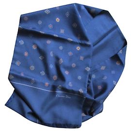Lenço Christian Dior Azul com Padrão de Gravata Lã e Seda Azul