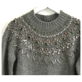 Gucci-Gucci Crystal Embellished Sweater-Grey