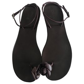 Chanel-Camellia Toe Post Thong Sandals-Brown