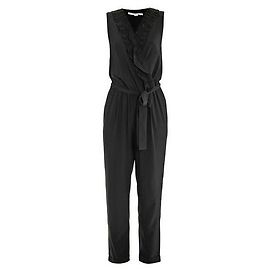 Diane Von Furstenberg DvF Bellini Seidenoverall mit Rüschendetail US 10 Schwarz