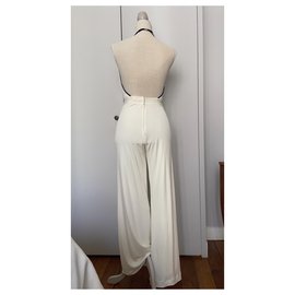 Hermès-Hermès halterneck silk jumpsuit-Eggshell