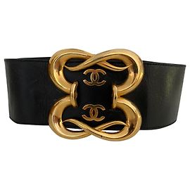 Chanel Belt Black Leather Gold Hardware 80 cm Black Gold hardware