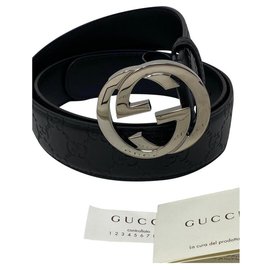 Gucci-GUCCI SIGNATURE INTERLOCKING GG BELT  NEW-Black