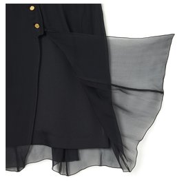Chanel-BLACK SILK CHIFFON SATIN FR36/38-Noir