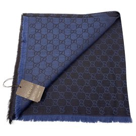 Gucci-gucci xale lenço foulard novo com saco de papel-Azul