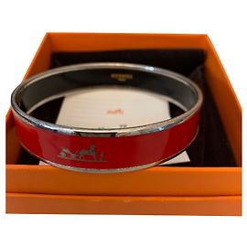 Pulseira Hermès Caleche Medium em esmalte vermelho e paládio Vermelho