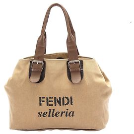 Fendi Brown Selleria Canvas Einkaufstasche Braun Schwarz