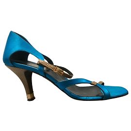 Gianni Versace Turquoise sandals with crystal embellished heel Brown Turquoise