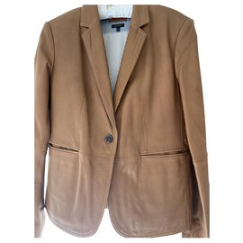 Massimo Dutti Leather Jacket Beige Beige