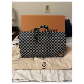 Louis Vuitton-Keepall Virgil Abloh Damier distorted-Noir,Blanc,Orange