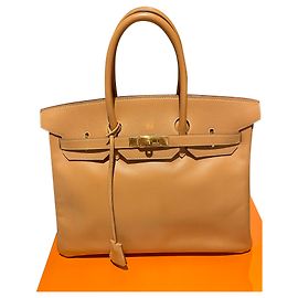 Hermès Birkin 35 em couro Naturelle Courchevel com ferragens douradas Castanho claro