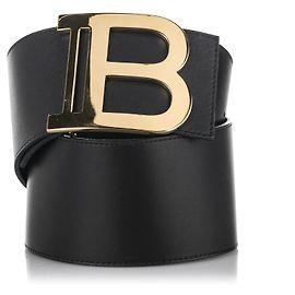 Cinto de couro preto com fivela de monograma Balmain Preto Dourado