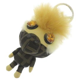 Fendi-Fendi Brown Zucca Space Monkey Bag Charm-Brown,Yellow