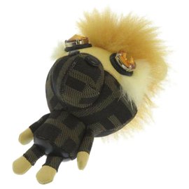 Fendi-Fendi Brown Zucca Space Monkey Bag Charm-Brown,Yellow