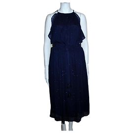 Michael Kors Maxi Chiffon Georgette Kleid Dunkelblau