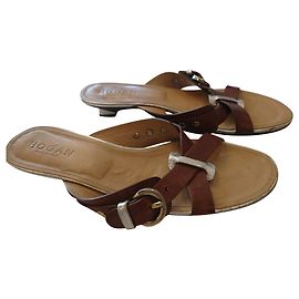 Hogan Mules Leather Golden Cognac Size 40 Golden Cognac