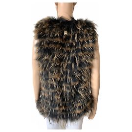 Chaleco de piel de mapache Liu.Jo Marrón Negro M Castaño Negro