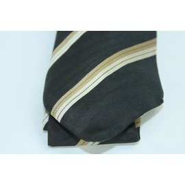 Louis Vuitton-Black tie with horizontal taupe stripes TELM7-Other