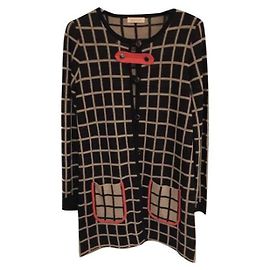 Autre Marque Indi & Cold Lange Strickjacke Blau Kariert Wolle Blau