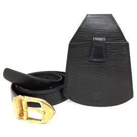 Louis Vuitton-Black Epi Ceinture Belt with Sherwood Bum Bag-Other