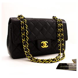 Chanel-Chanel 2.55 solapa forrada 9Bolso de hombro con cadena de piel de cordero negro-Negro
