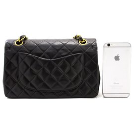 Chanel-Chanel 2.55 lined flap 9" Chain Shoulder Bag Black Lambskin-Black