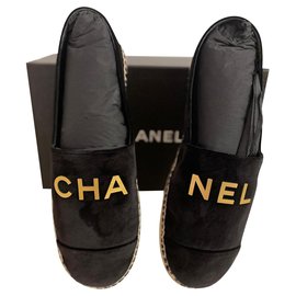 Chanel-CHA NEL alpargatas de veludo preto-Preto