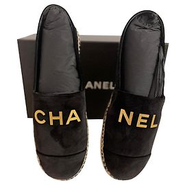 Chanel CHA NEL Espadrilles aus schwarzem Samt Schwarz