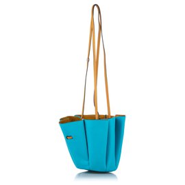 Lanvin-Lanvin Blue Margeurite Bicolor Leather Bucket Bag-Brown,Blue,Light brown,Turquoise