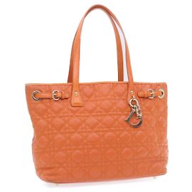 CHRISTIAN DIOR Lady Dior Canage Einkaufstasche Orange PVC Leder Auth se003 Orange