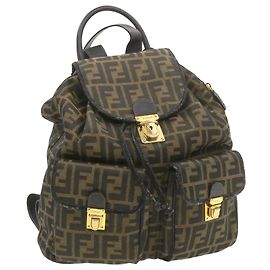 FENDI Zaino Zucca in tela marrone nero Auth yt062 Marrone Nero
