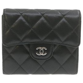Chanel-CHANEL Matelasse Wallet Black Leather CC Auth 20802-Black