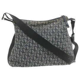 Dior-CHRISTIAN DIOR Trotter Canvas Shoulder Bag Navy Nlue Auth 20827-Navy blue