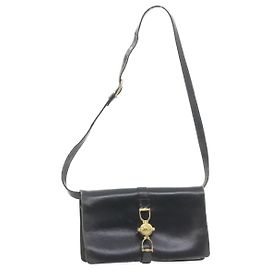 Céline CELINE Borsa a tracolla per carrozza con cavalli in pelle nera Aut1927 Nero