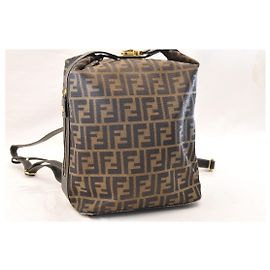 FENDI Zucca Canvas Rucksack Rucksack Braun Schwarz Auth sa1485 Braun Schwarz