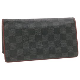 Louis Vuitton-LOUIS VUITTON Damier Graphite Portefeuille Brazza Long Wallet N63254 auth 19740-Other