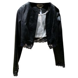 Autre Marque-Beayukmui leather jacket with lace-Black