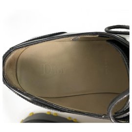 Dior-DIOR HOMME Glossy Black Leather Derby Contrast Yellow Soles Shoes 43 retailed $800-Black