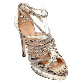 Jean Paul Gaultier Python Sandalen mit Plateau Braun Beige Python drucken