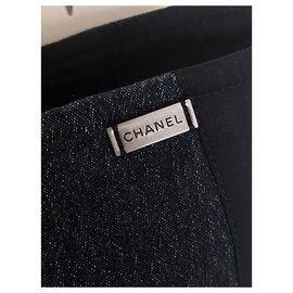 Chanel-Stylish Denim Shorts-Navy blue