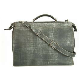 Fendi-Fendi Peekaboo Grey Burnished Leather Tote Extra Large Handbag-Grigio