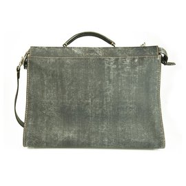 Fendi-Fendi Peekaboo Gray Burnished Leather Tote Extra Large Handbag-Grey