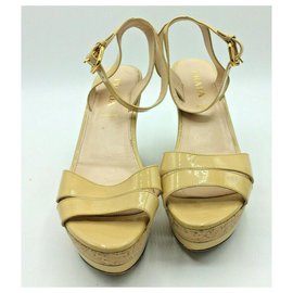 Prada-Sandálias de salto alto trapézio-Bege,Caramelo