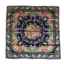 Lenço de seda Nina Ricci preto com padrão floral e pérolas Preto Rosa Branco Vermelho Verde oliva Pescaria Lavanda Verde escuro