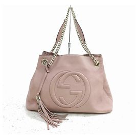 Gucci Borsa tote rosa con catena Soho con frange e nappe Rosa